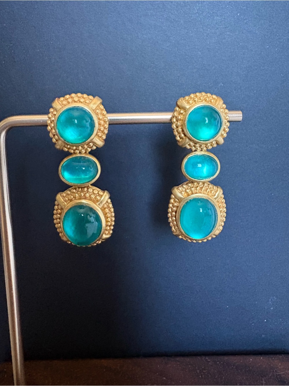 Julie Vos Gold-Tone Drop Earrings with Green Cabochons - Picture 3 of 6